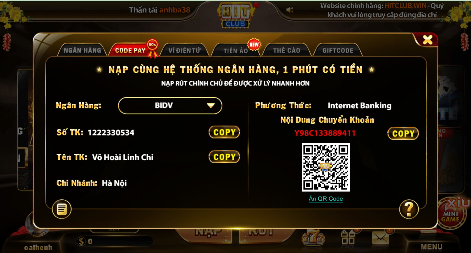 Tốc độ nạp rút tiền nhanh gọn